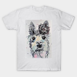 Cute Alpacca LLama Watercolor with a Rose in Her Hair T-Shirt